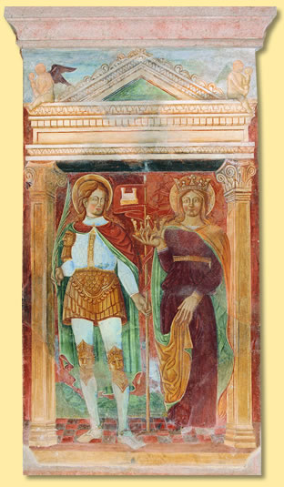 l'affresco dei Ss. Vittore e Corona presente all'interno del Santuario